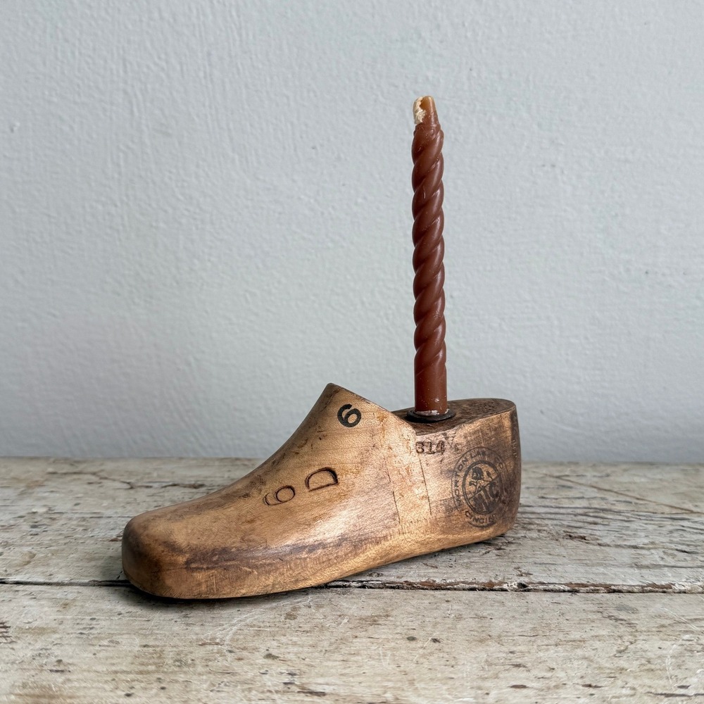 Vintage Wooden Shoe Last Candle Holder Primitive Cobbler Mold Cincinnati Size 6D